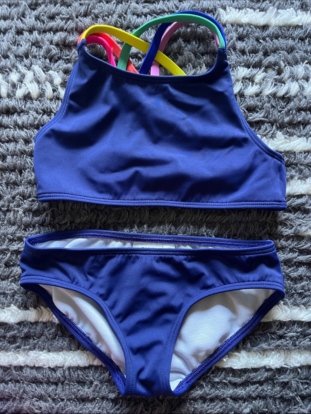 Mini Boden Navy Bikini with Rainbow Strappy Back / size 4